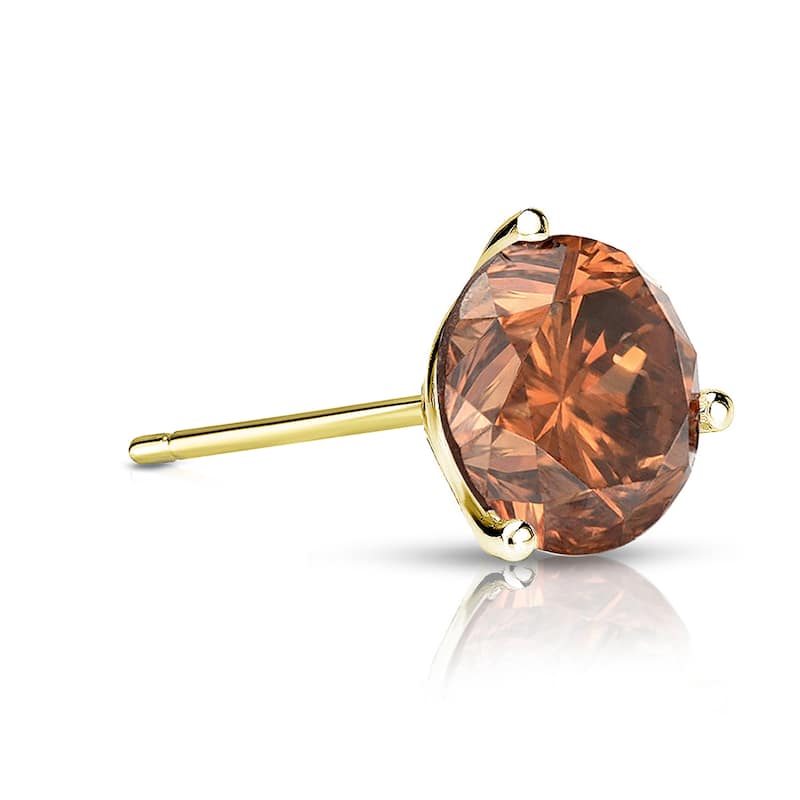 Auriya 14k Gold 3/4ct TDW Round SINGLE (1) Brown Diamond Stud Earring