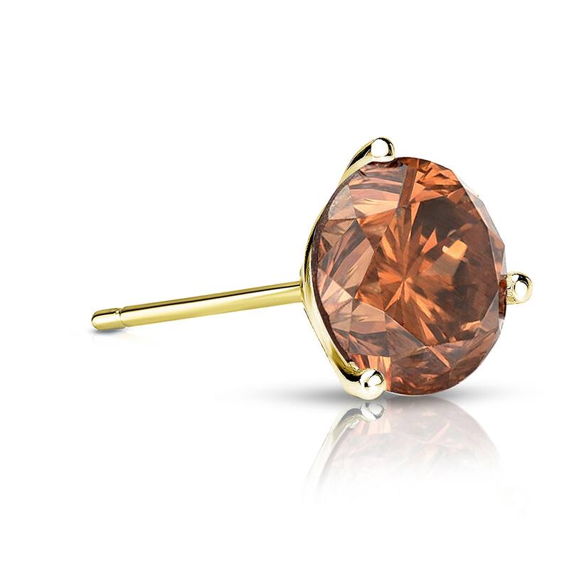Auriya 14k Gold 1ct TDW Round SINGLE (1) Brown Diamond Stud Earring