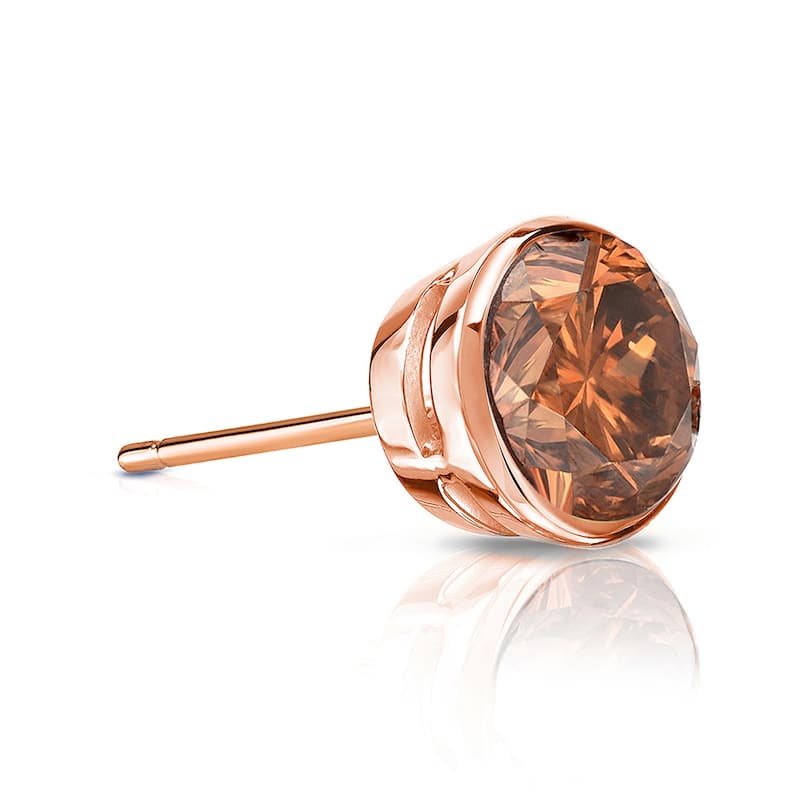 Auriya 14k Gold 1/4ct TDW Bezel-Set Round SINGLE (1) Brown Diamond Stud Earring