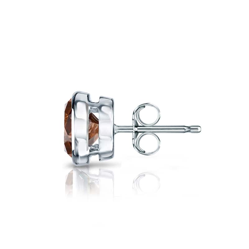 Auriya 14k Gold 1/4ct TDW Bezel-Set Round SINGLE (1) Brown Diamond Stud Earring
