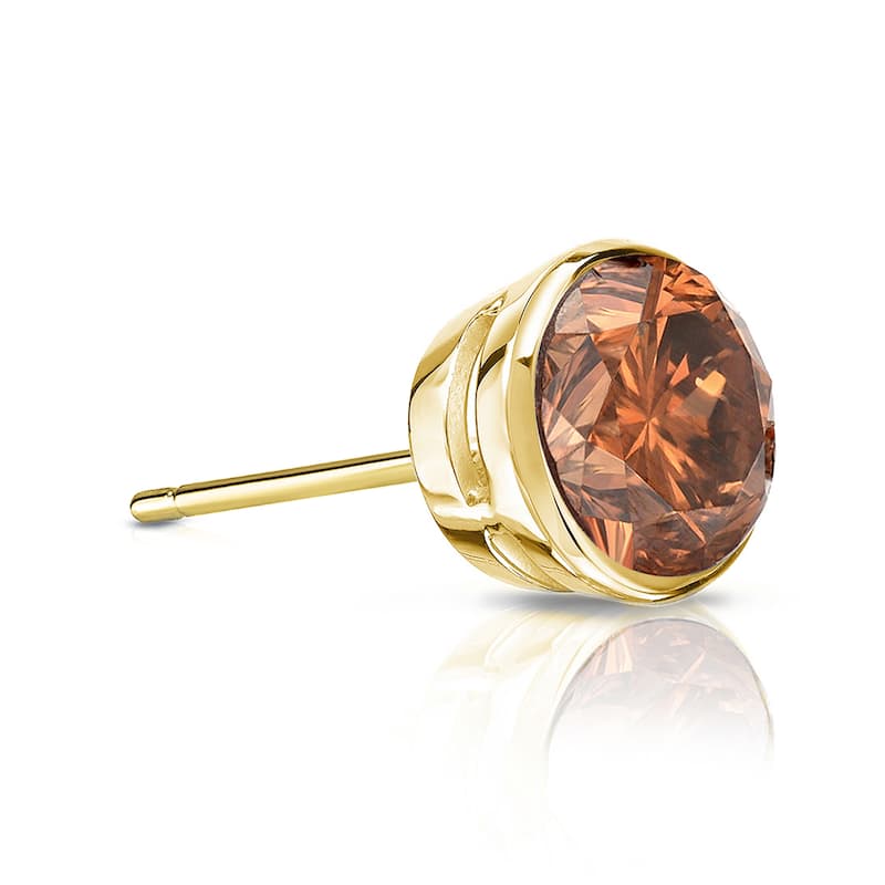 Auriya 14k Gold 1/4ct TDW Bezel-Set Round SINGLE (1) Brown Diamond Stud Earring