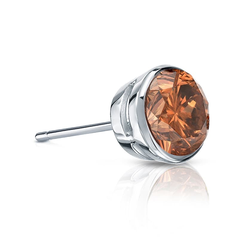 Auriya 14k Gold 1/4ct TDW Bezel-Set Round SINGLE (1) Brown Diamond Stud Earring