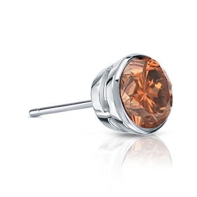 Auriya 14k Gold 1/4ct TDW Bezel-Set Round SINGLE (1) Brown Diamond Stud Earring