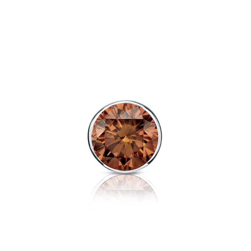 Auriya 14k Gold 1/4ct TDW Bezel-Set Round SINGLE (1) Brown Diamond Stud Earring