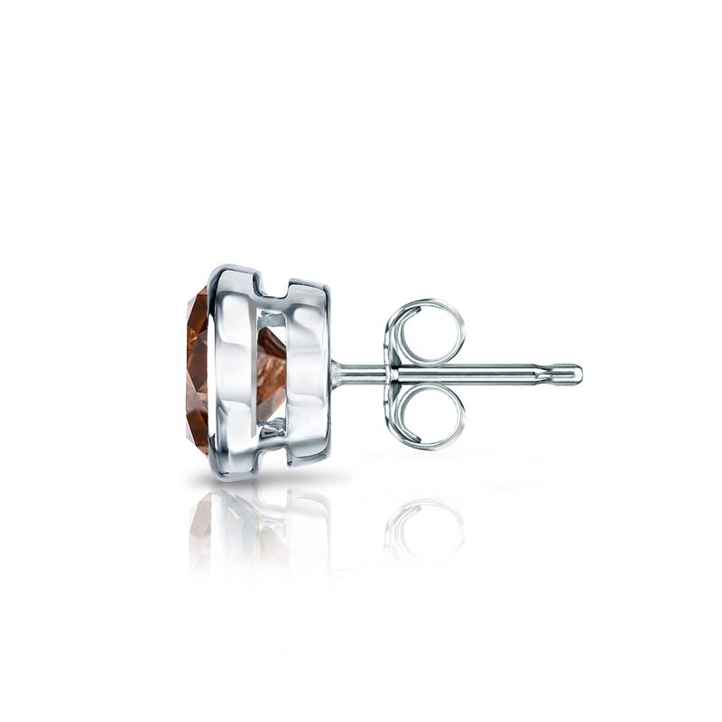 Auriya 1/2ctw Bezel-Set Round Brown Diamond SINGLE (1) Stud Earring 14k Gold