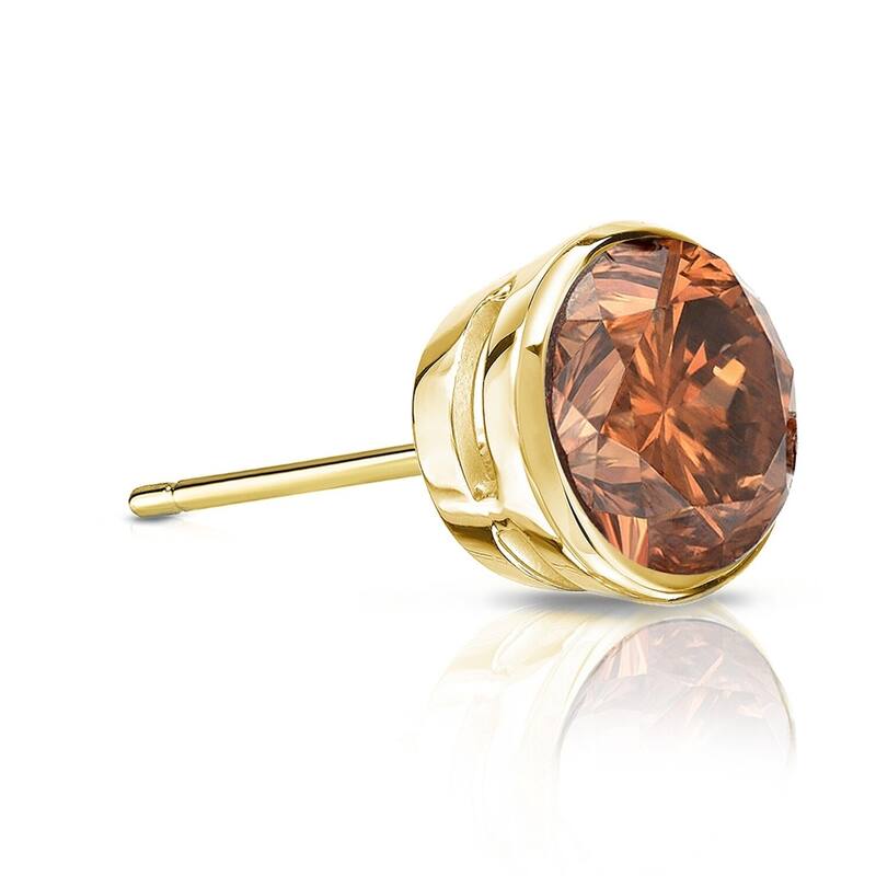 Auriya 1/2ctw Bezel-Set Round Brown Diamond SINGLE (1) Stud Earring 14k Gold - Yellow