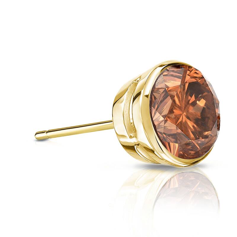 Auriya 14k Gold 3/4ct TDW Bezel-Set Round SINGLE (1) Brown Diamond Stud Earring