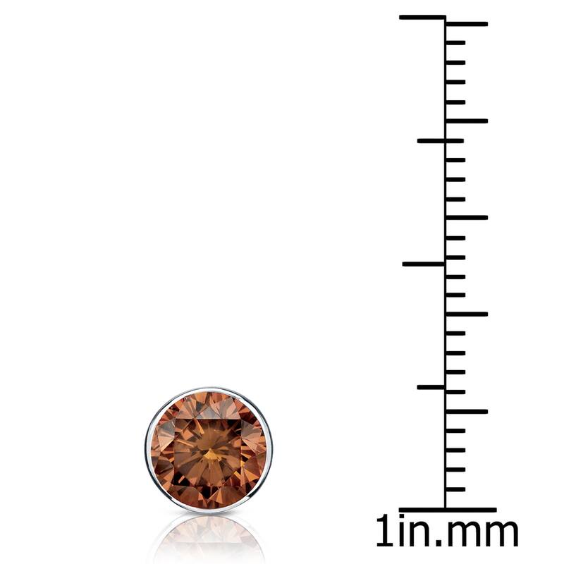 Auriya 14k Gold 3/4ct TDW Bezel-Set Round SINGLE (1) Brown Diamond Stud Earring