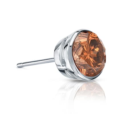 Auriya 14k Gold 3/4ct TDW Bezel-Set Round SINGLE (1) Brown Diamond Stud Earring