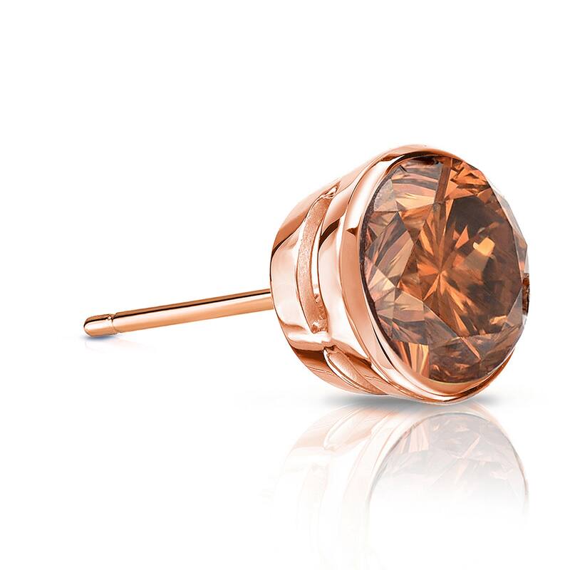 Auriya 14k Gold 3/4ct TDW Bezel-Set Round SINGLE (1) Brown Diamond Stud Earring