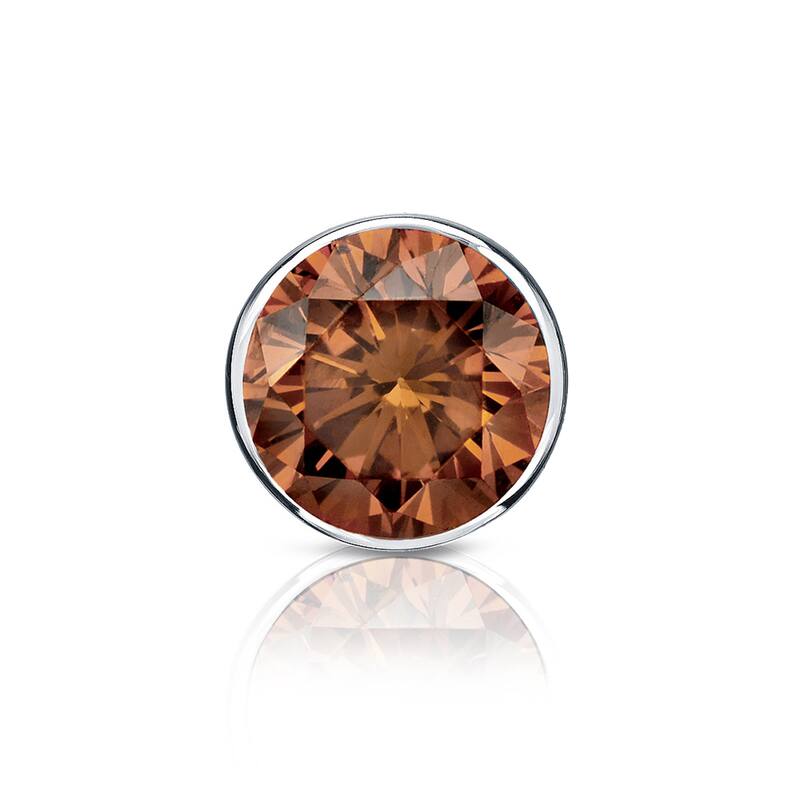 Auriya 14k Gold 3/4ct TDW Bezel-Set Round SINGLE (1) Brown Diamond Stud Earring