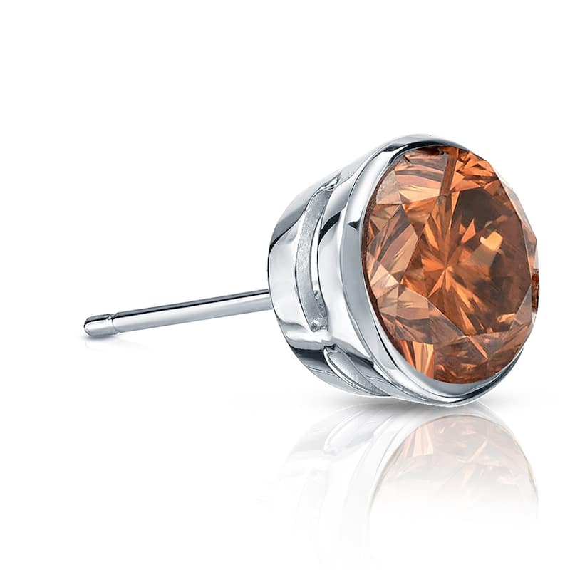 Auriya 14k Gold 1ct TDW Bezel-Set Round SINGLE (1) Brown Diamond Stud Earring