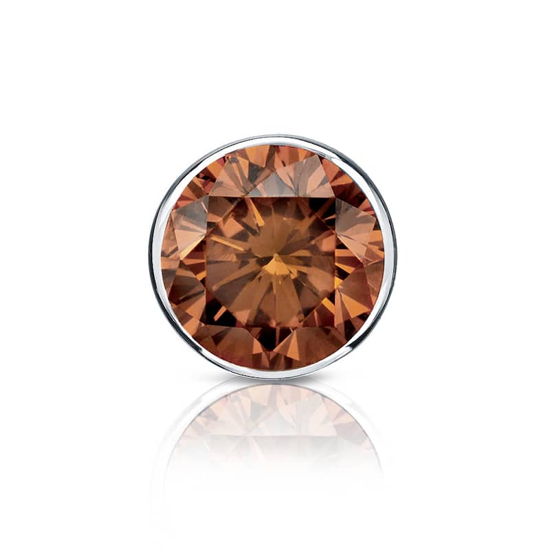 Auriya 14k Gold 1ct TDW Bezel-Set Round SINGLE (1) Brown Diamond Stud Earring