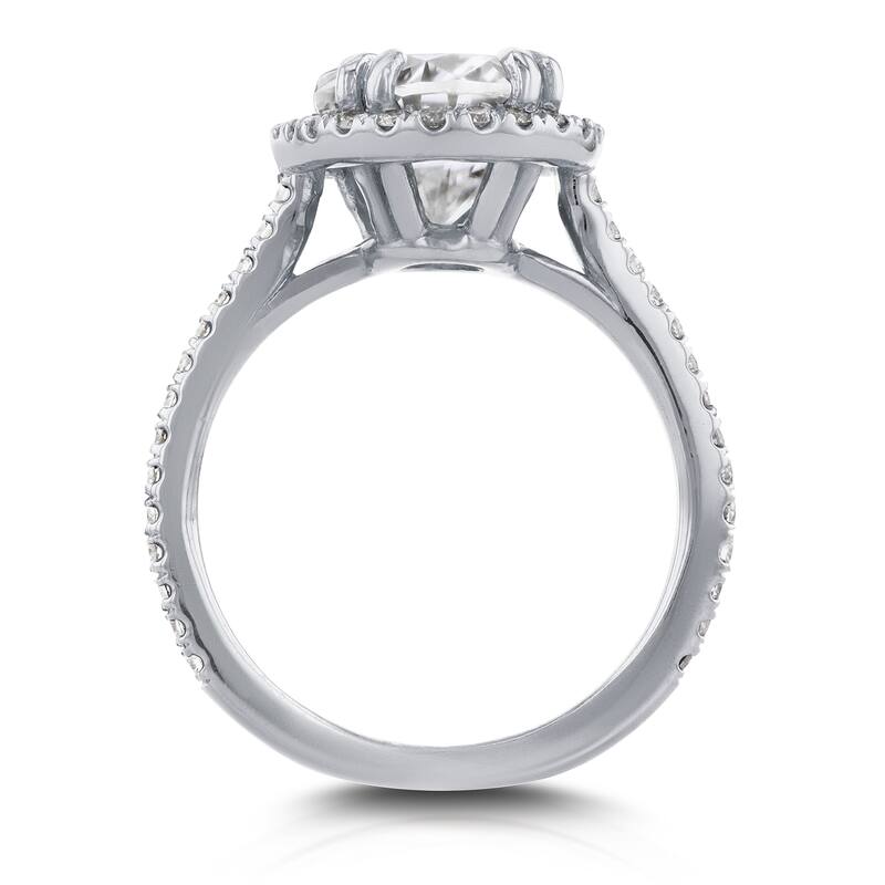 Annello by Kobelli 14k White Gold 3ct Oval Moissanite and 3/5ct TDW Diamond Halo 2-Piece Bridal Set (G-H, I1-I2