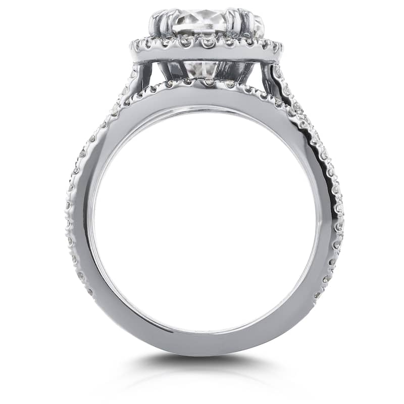 Annello by Kobelli 14k White Gold 3ct Oval Moissanite and 3/5ct TDW Diamond Halo 2-Piece Bridal Set (G-H, I1-I2