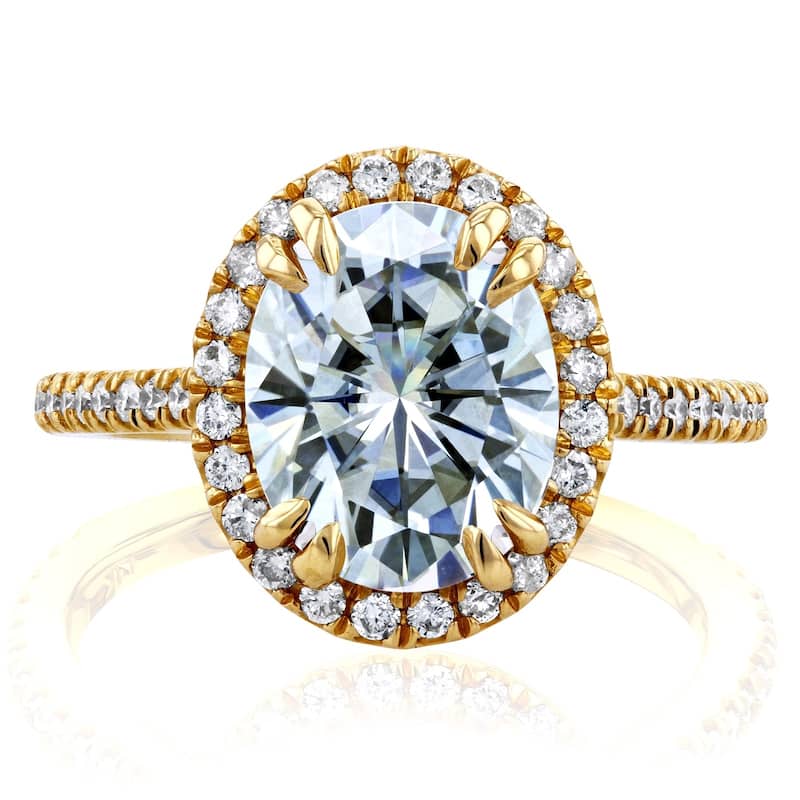 Annello by Kobelli 14k Yellow Gold 3 2/5ct TGW Oval Moissanite and Diamond Halo Engagement Ring (GH/VS, GH/I)