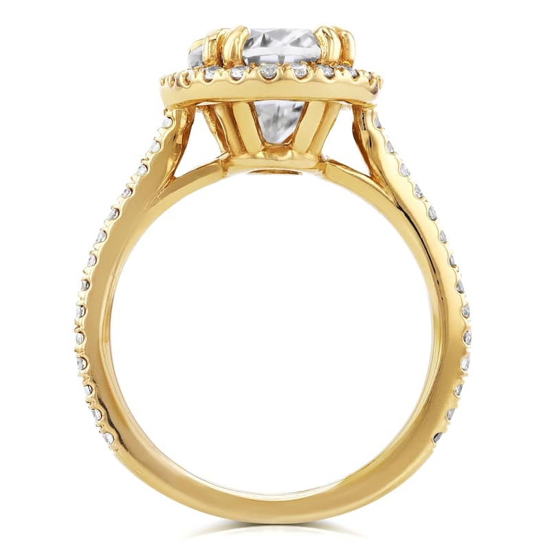 Annello by Kobelli 14k Yellow Gold 3 2/5ct TGW Oval Moissanite and Diamond Halo Engagement Ring (GH/VS, GH/I)