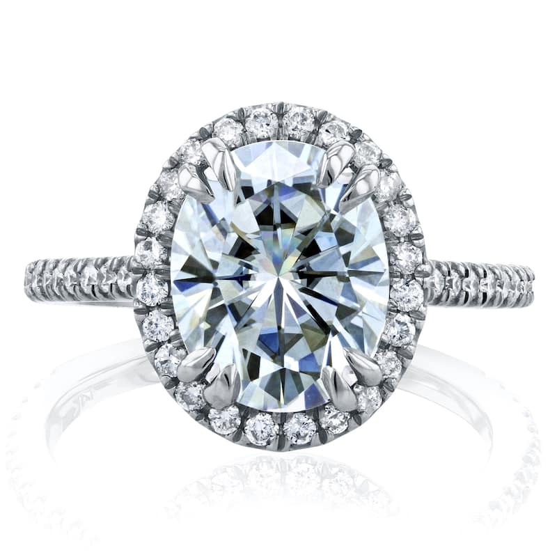 Annello by Kobelli 14k White Gold 3 2/5ct TGW Oval Moissanite and Diamond Halo Engagement Ring (GH/VS, GH/I)