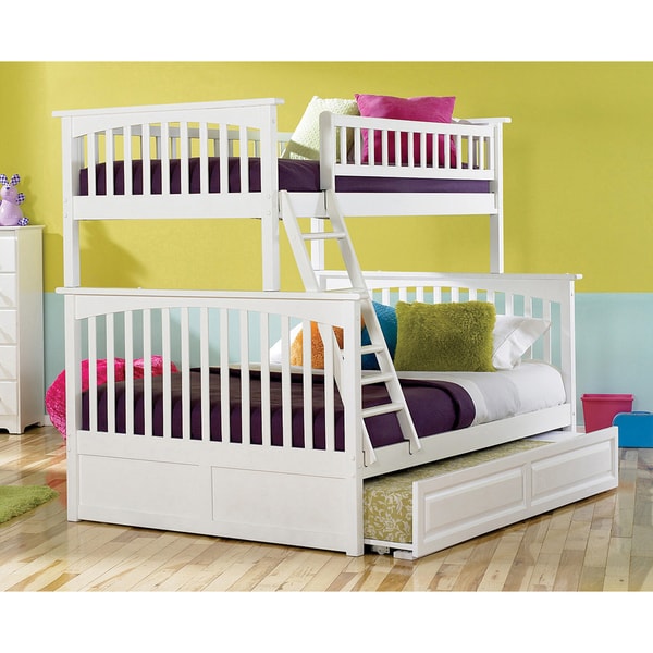 Columbia Twin over Full Bunk Bed with Raised Panel Trundle Bed in White ...