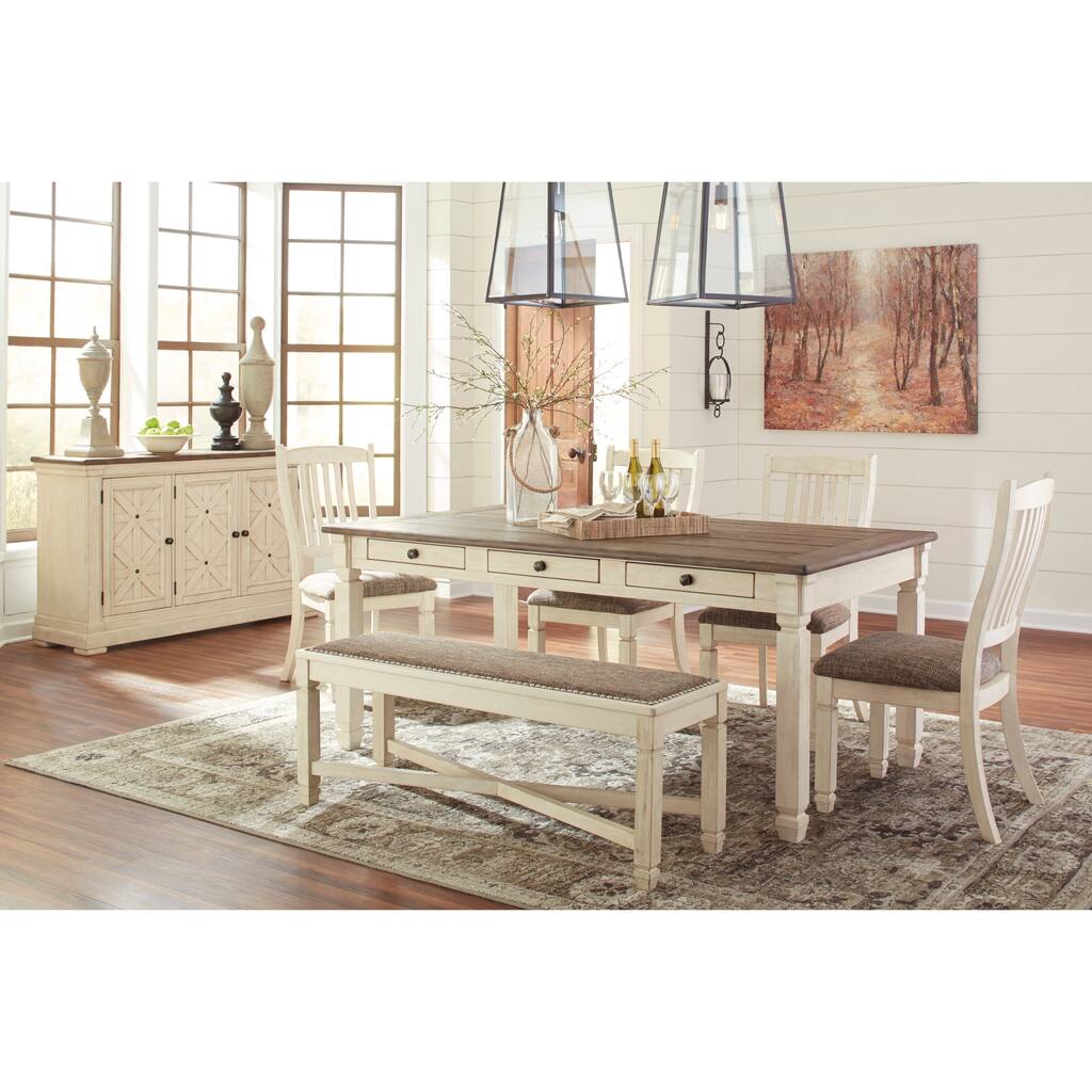 Signature Design by Ashley Bolanburg Two-tone Dining Room Table with Chairs and Dining Bench Set