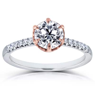 Kobelli 1.12 Carats Natural White Diamond Solid 14k Gold Round Crown Ring