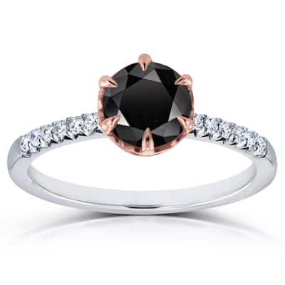 Kobelli 1.12 Carats Natural Black & White Diamond Solid 14k Gold Crown Ring