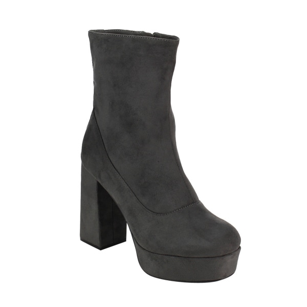 besha faux suede block heel bootie