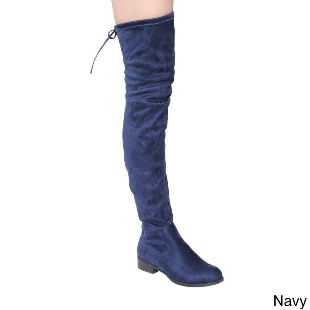 navy low heel boots