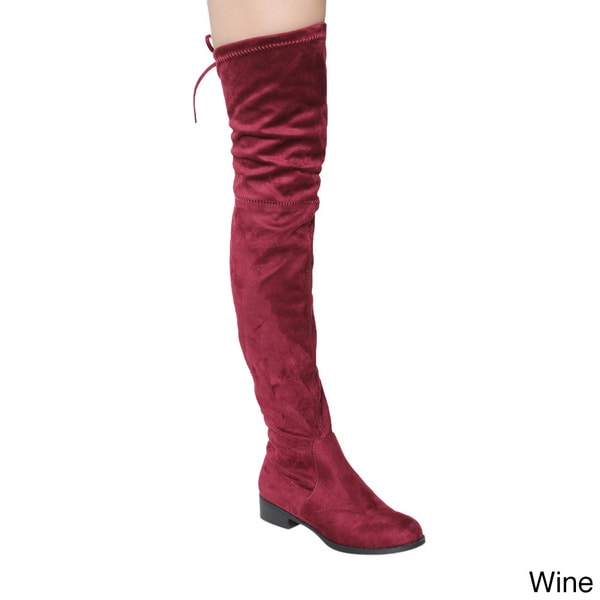 red thigh high boots low heel