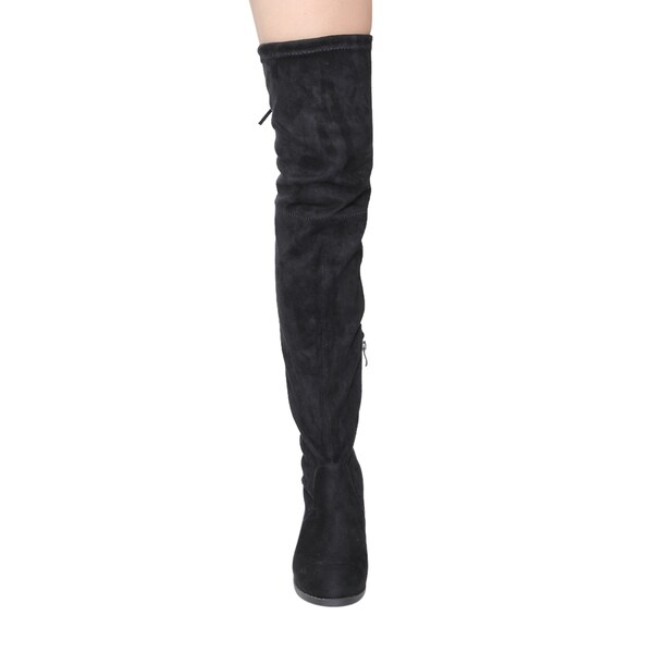 white thigh high boots low heel