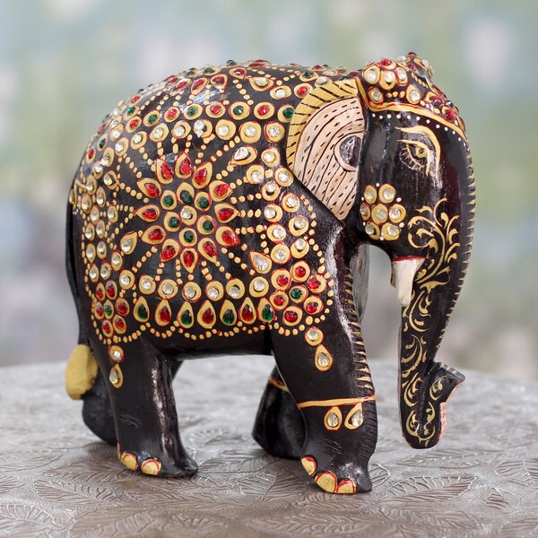 wooden indian elephant statue