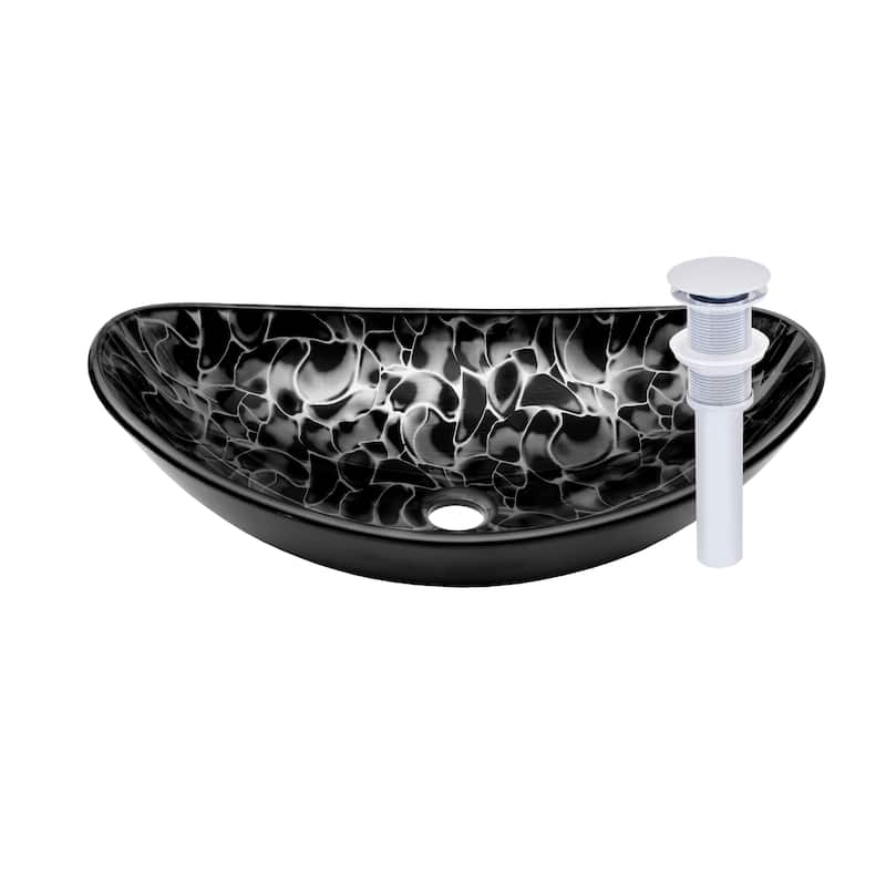 Novatto Tartaruga Chrome Oval Glass Vessel Bathroom Sink Pack - Grey