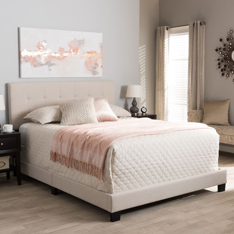 Baxton Studio Karpos Modern Upholstered Grid-tufting Panel Bed