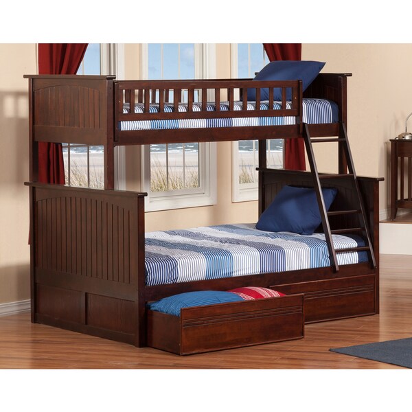 Nantucket Bunk Bed Twin over Full with Flat Panel Bed Drawers in Walnut ...