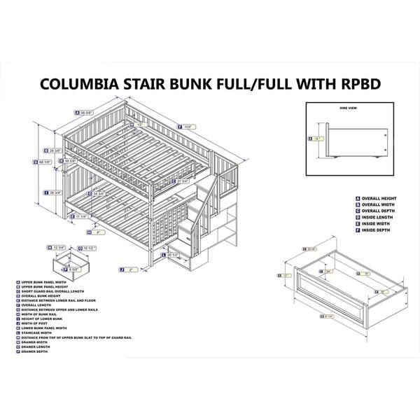 Columbia Staircase Bunk Bed Full over Full with 2 Raised Panel Bed