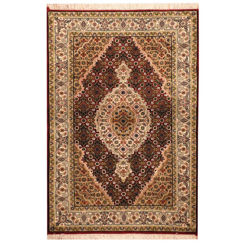 HERAT ORIENTAL Handmade One-of-a-Kind Tabriz Wool and Silk Rug - 2'8 x 4'