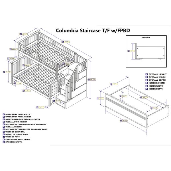 Columbia Staircase Bunk Bed Twin over Full with Flat Panel Bed Drawers