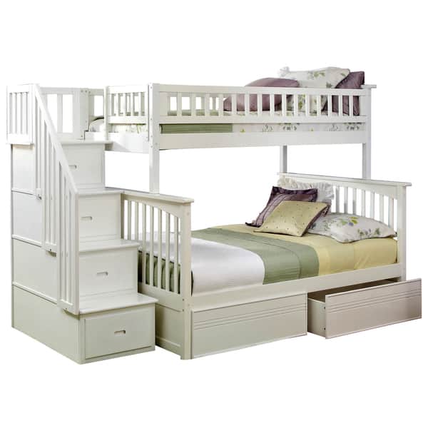 Columbia Staircase Bunk Bed Twin over Full with Flat Panel Bed Drawers