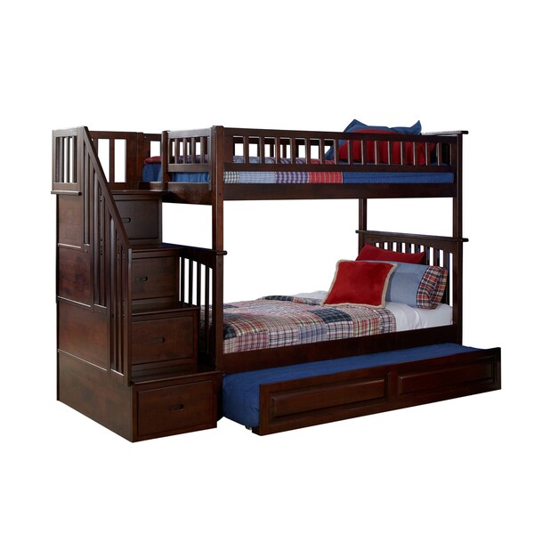 Columbia Staircase Bunk Bed Twin over Twin with Raised Panel Trundle ...