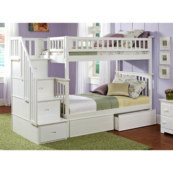 Columbia White Twinovertwin Staircase Bunk Bed with Panel Bed Drawers