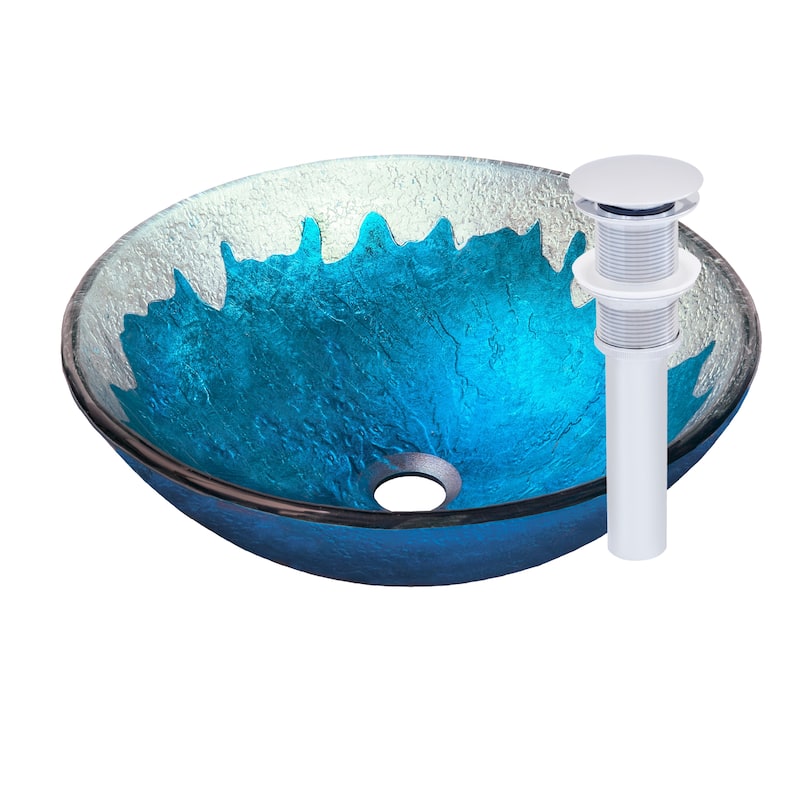 Novatto Diaccio Chrome Glass Vessel Bathroom Sink Pack - Blue/Silver, Chrome, 16.5-In Diameter