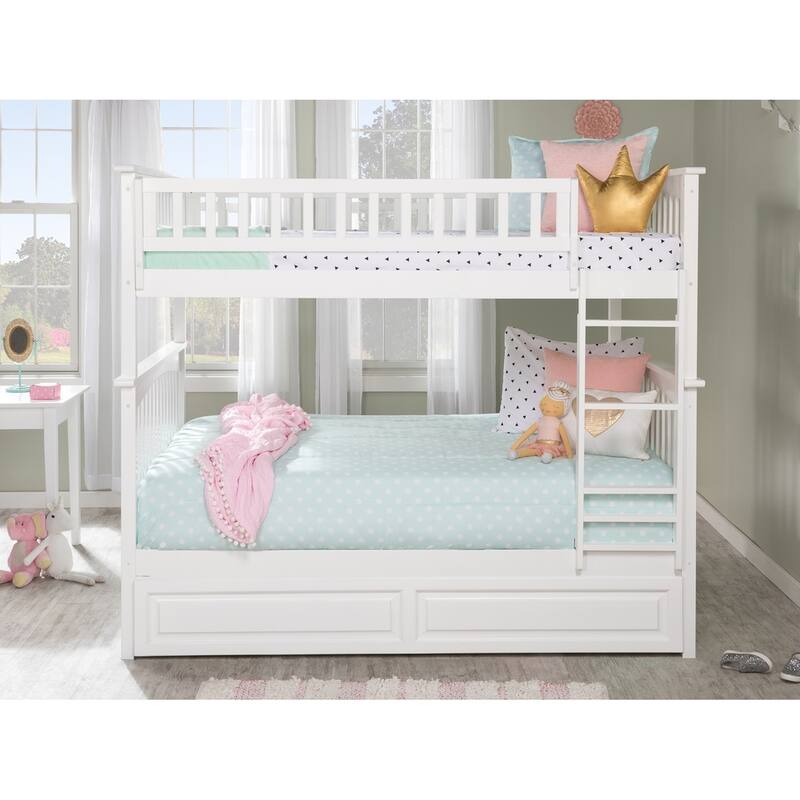 Columbia Bunk Bed Full over Full with Twin Trundle Bed in White