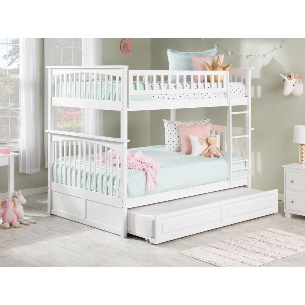 Columbia Bunk Bed Full over Full with Twin Trundle Bed in White
