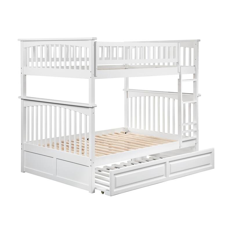 Columbia Bunk Bed Full over Full with Twin Trundle Bed in White