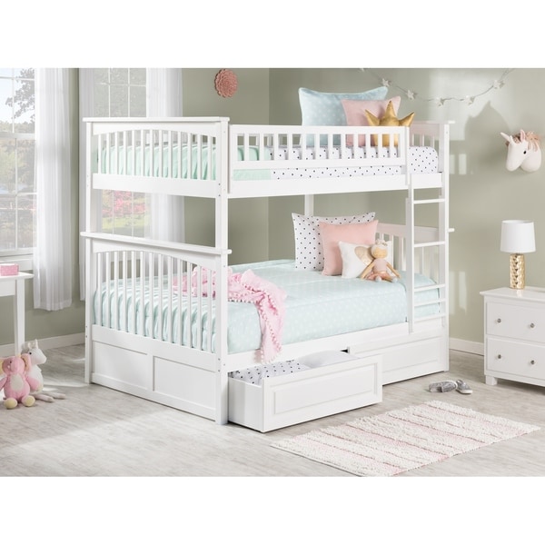 Columbia Bunk Bed Full over Full with 2 Raised Panel Bed Drawers in White