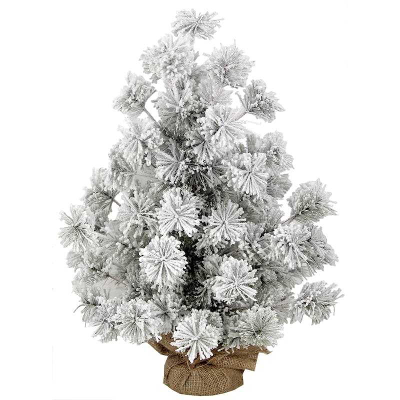 Artificial Christmas 24-inch Snow Pine Tabletop Tree 47 Tips with Burlap Base