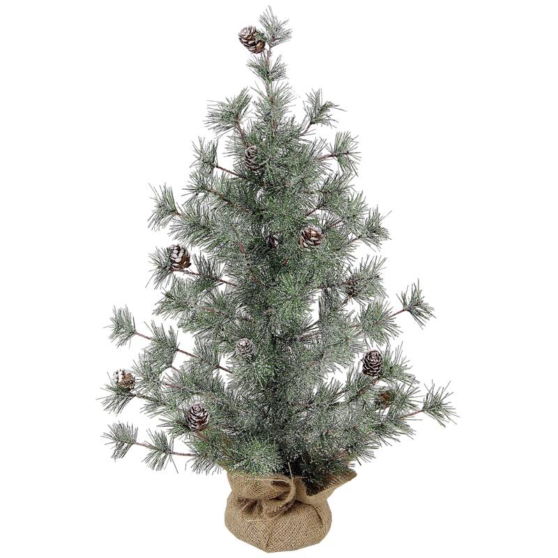 Artificial Christmas Snow Cone Pine 24-inch Tabletop Tree 53 Tips with Burlap Base