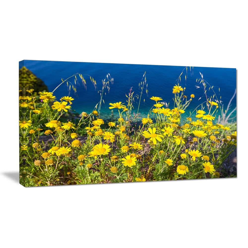 Wild Yellow Flowers over Sea Coast - Large Flower Wall Artwork - Bed ...