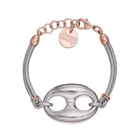 Isla Simone - 18 Karat Rose Gold And Rhodium Plated Figure 8 Link Bracelet With Leather Strap