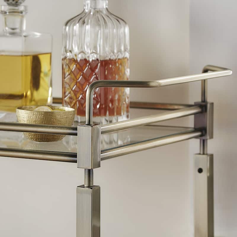 Metropolitan Antique Brass Metal Bar Cart with Glass Top by iNSPIRE Q Bold